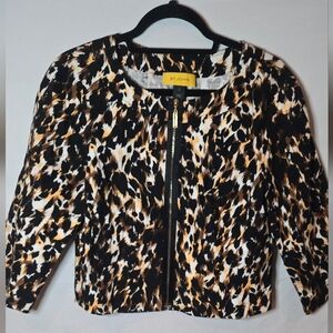 St. John Women's 10 Black/Brown Animal Print Blazer Jacket